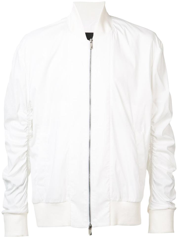 D.gnak Gathered Sleeves Bomber Jacket, Men's, Size: 50, White, Cotton/nylon/spandex/elastane