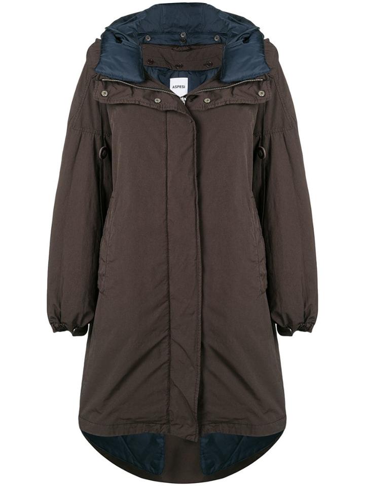 Aspesi Hooded Flared Coat - Brown