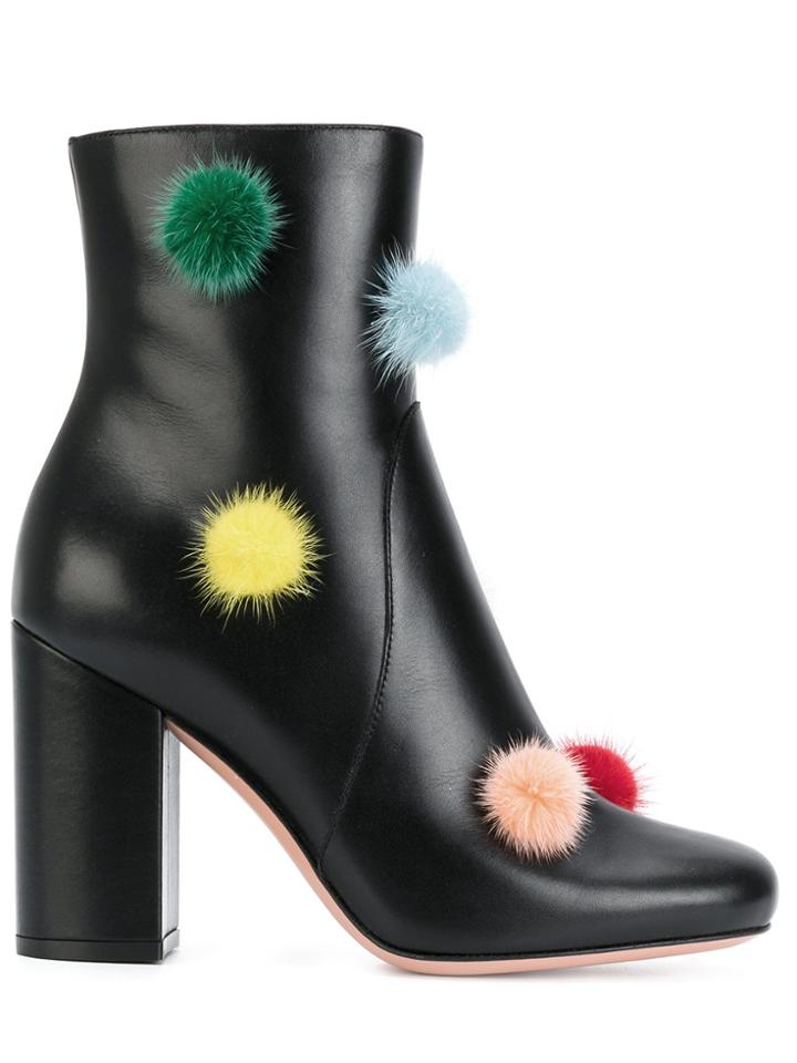 Fendi Pom Pom Trim Boots - Black