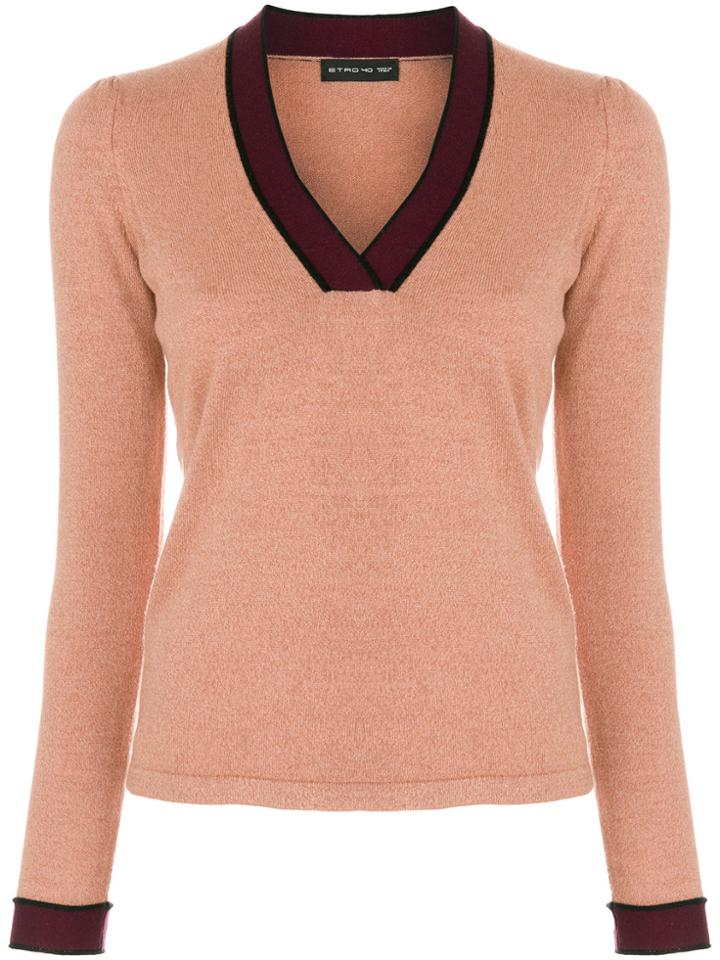 Etro Contrast V-neck Jumper - Pink & Purple
