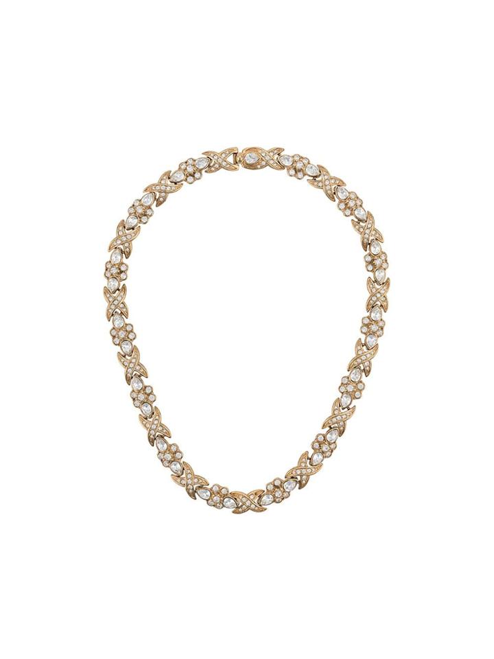 Susan Caplan Vintage 1980's Floral Criss-cross Necklace - Gold