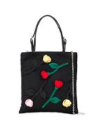 Prada Floral Embroidered Tote - Black