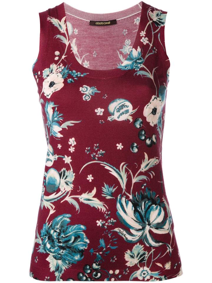 Roberto Cavalli Floral Print Tank Top - Red