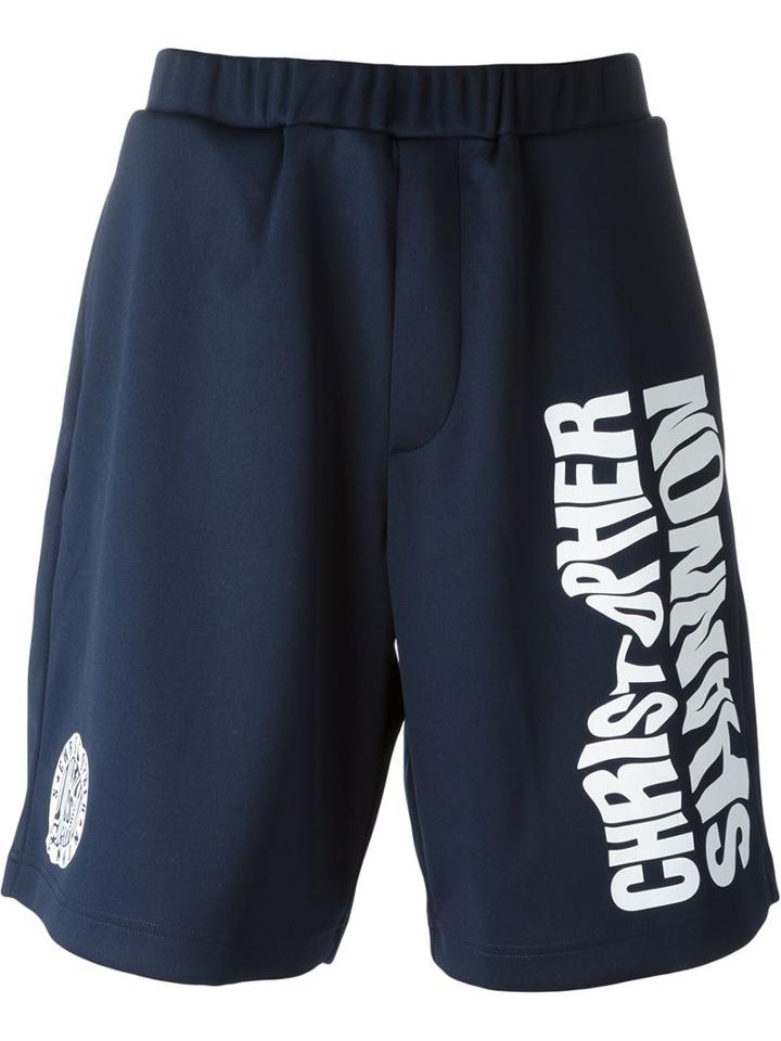 Christopher Shannon Logo Print Shorts, Men's, Size: S, Blue, Polyester