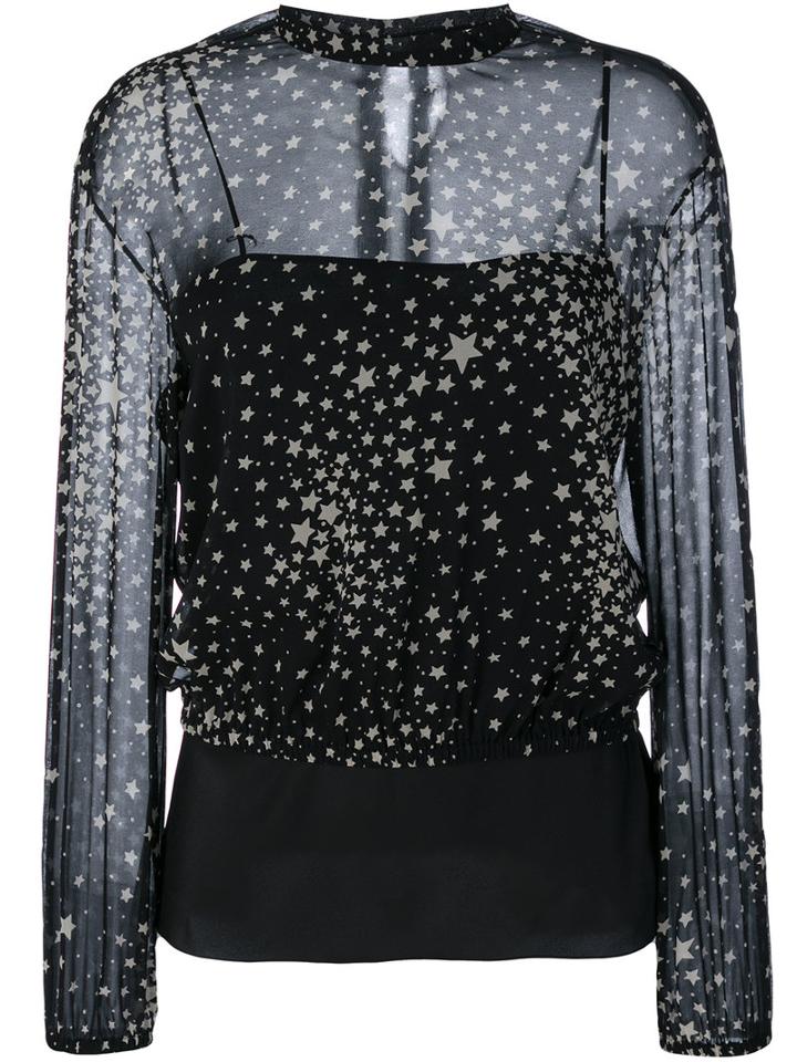 Red Valentino - Stars Print Semi-sheer Blouse - Women - Silk/polyester/spandex/elastane - 38, Black, Silk/polyester/spandex/elastane