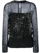 Red Valentino - Stars Print Semi-sheer Blouse - Women - Silk/polyester/spandex/elastane - 38, Black, Silk/polyester/spandex/elastane