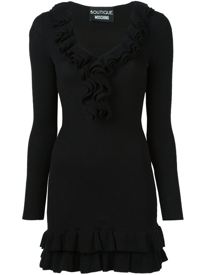 Boutique Moschino Ruffle Detail Dress, Women's, Size: 40, Black, Virgin Wool