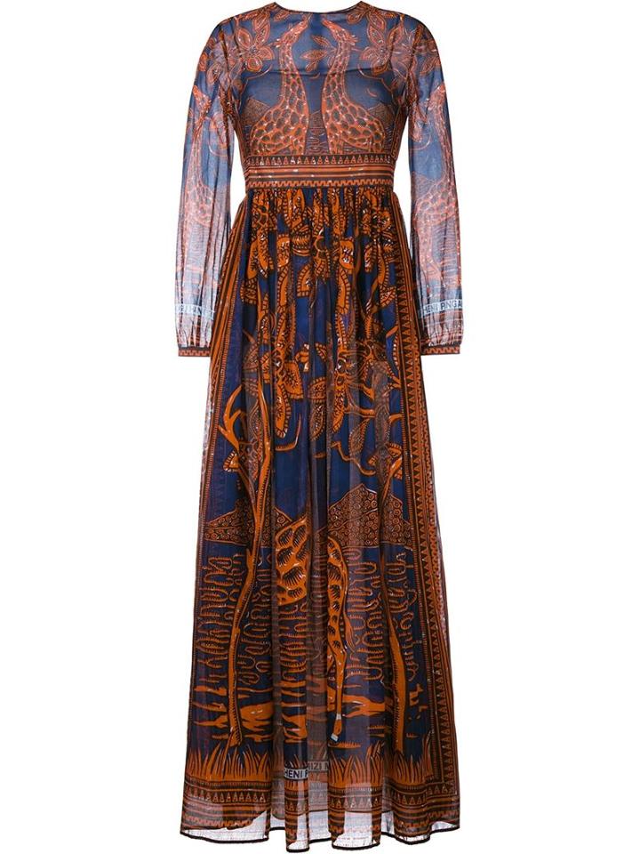 Valentino Giraffe Print Dress, Women's, Size: 40, Orange, Cotton