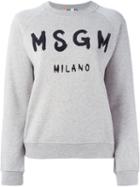 Msgm Logo Print Sweatshirt, Women's, Size: Xs, Grey, Cotton
