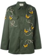 Night Market Butterfly Military Jacket, Women's, Green, Cotton/polyester/glass/metal