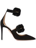 Aquazzura Fur Buckle Stiletto Pumps - Black