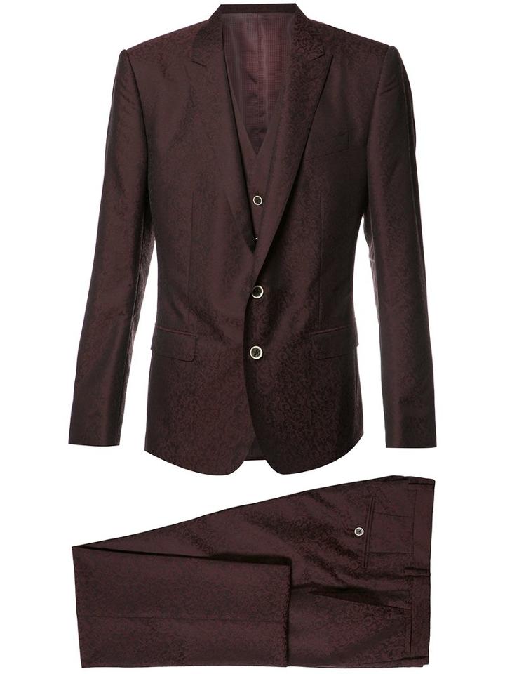 Dolce & Gabbana 3-piece Formal Suit, Men's, Size: 48, Pink/purple, Acetate/viscose/cupro/virgin Wool