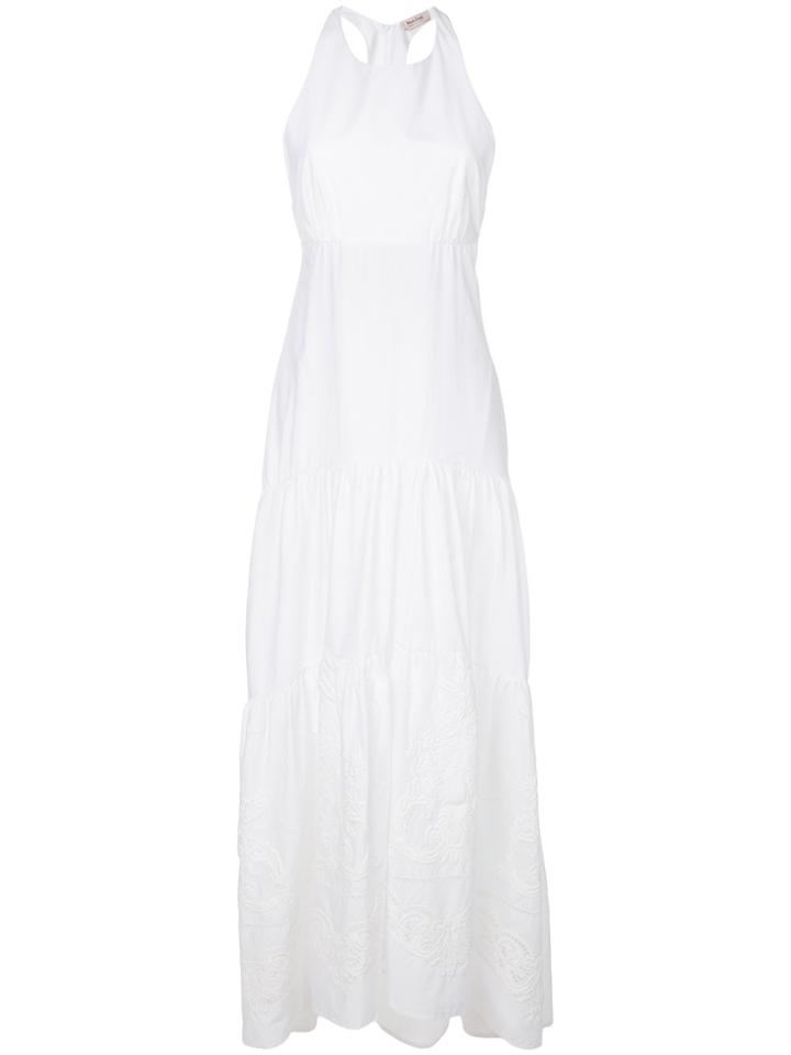 Black Coral Embroidered Alex Maxi Dress - White
