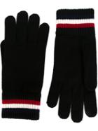 Moncler Striped Edge Gloves, Men's, Size: Large, Black, Virgin Wool
