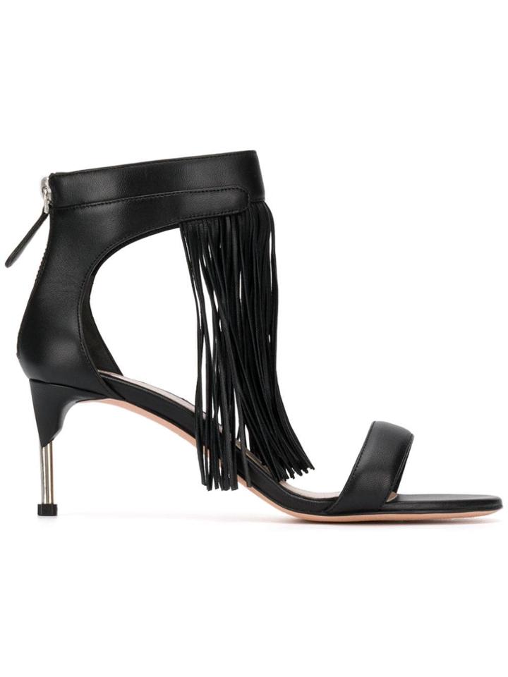 Alexander Mcqueen Mid Fringe Sandals - Black