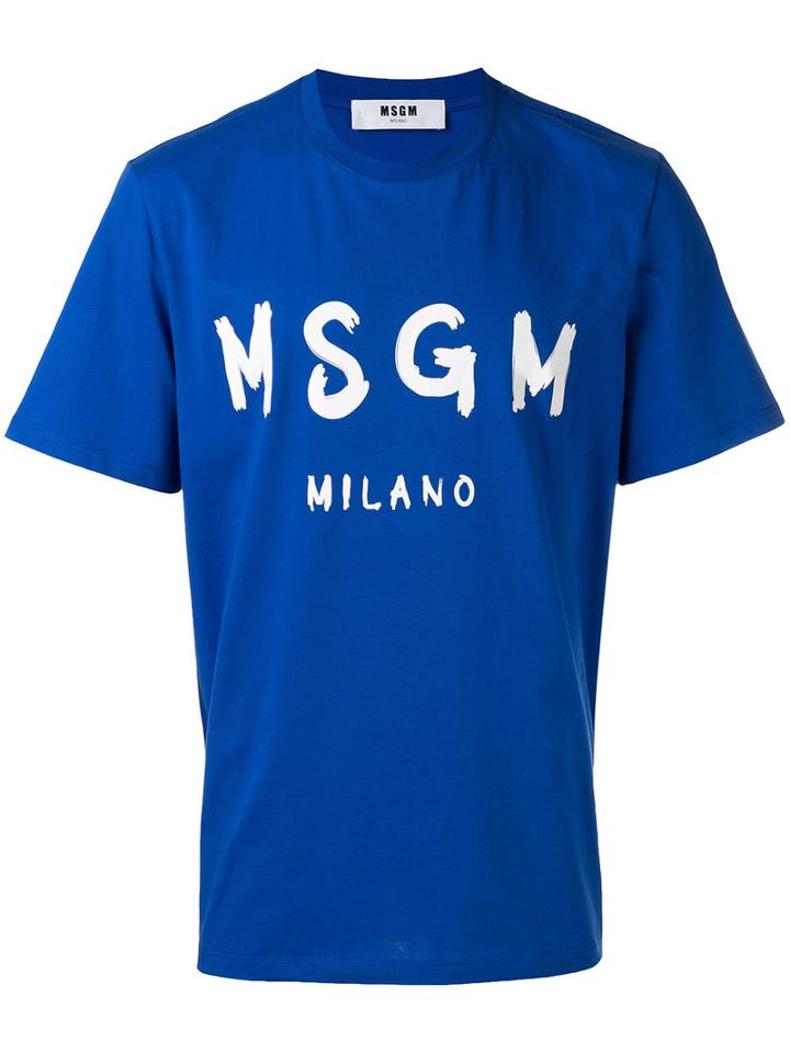 Msgm Logo T-shirt, Men's, Size: Medium, Blue, Cotton