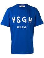 Msgm Logo T-shirt, Men's, Size: Medium, Blue, Cotton