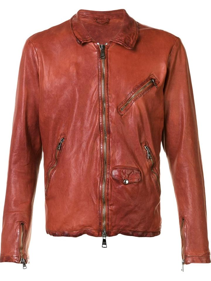 Giorgio Brato Zipped Jacket, Men's, Size: 52, Red, Silk/spandex/elastane/leather