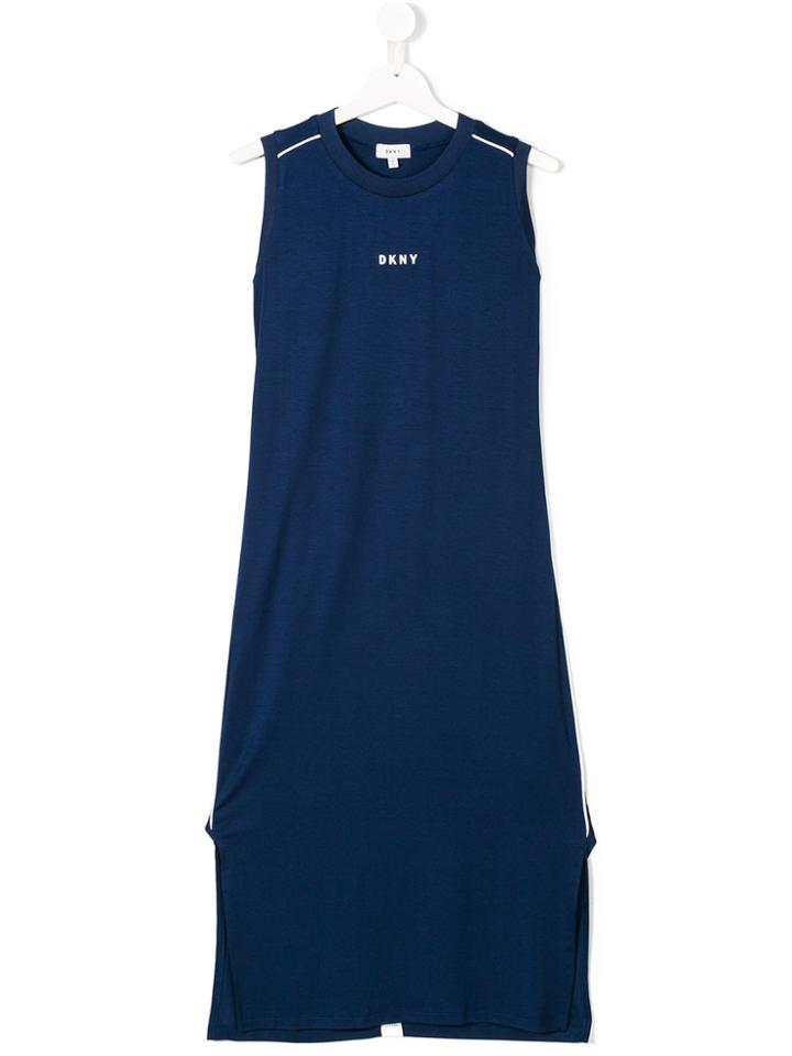 Dkny Kids Teen Long Logo Print Dress - Blue