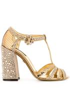 Dolce & Gabbana Rhinestone-embellished T-strap Sandals - Gold