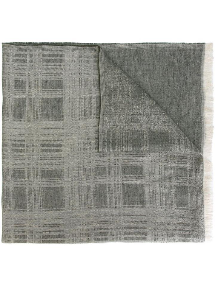 Eleventy Checked Scarf, Men's, Green, Linen/flax/viscose