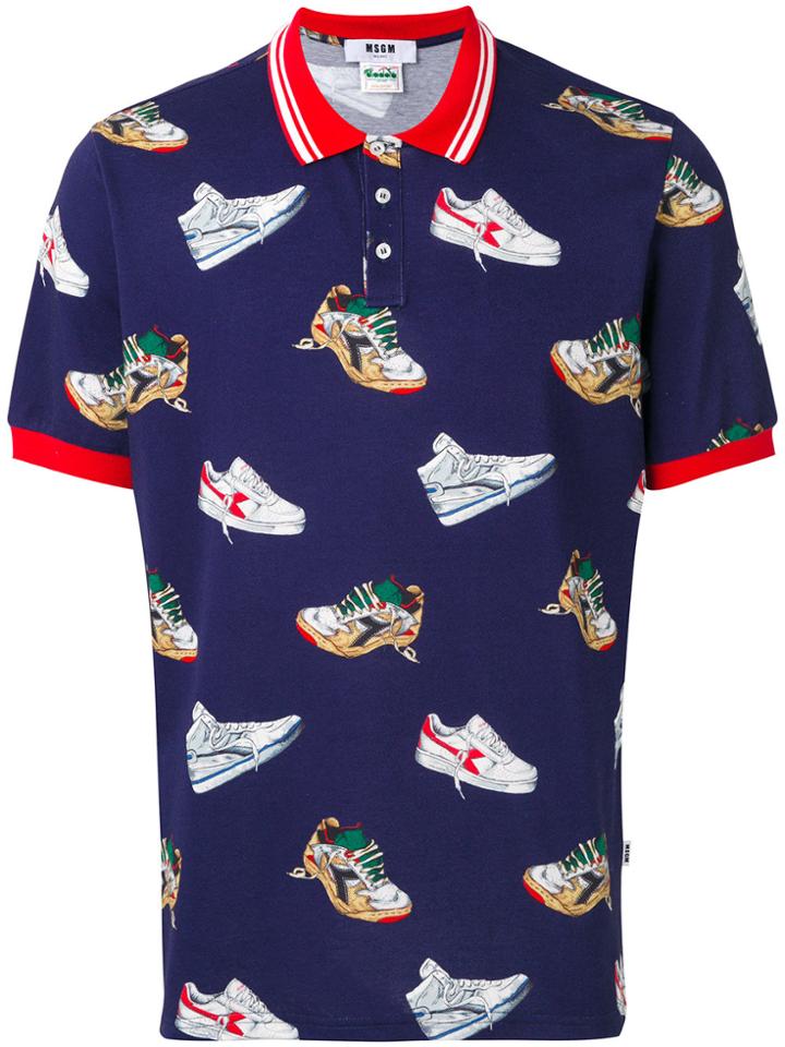 Msgm Sneaker Print Polo Shirt - Blue