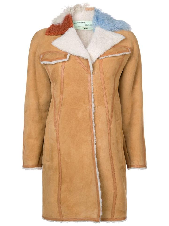 Off-white Contrast Collar Shearling Coat - Nude & Neutrals
