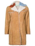 Off-white Contrast Collar Shearling Coat - Nude & Neutrals