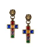 Gucci Earrings With Cross Pendant And Lion - Gold