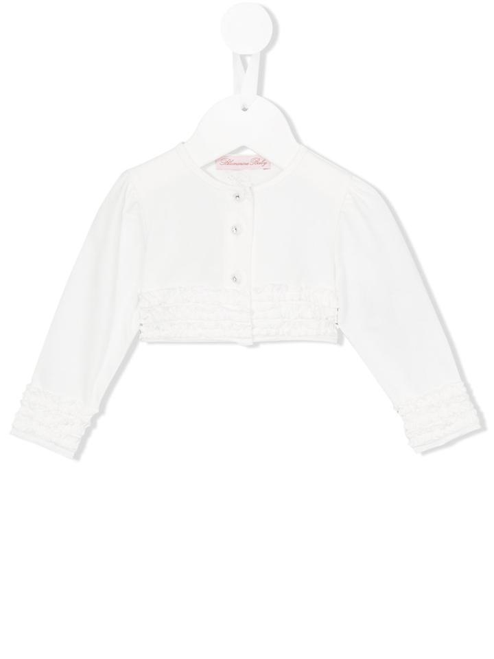 Miss Blumarine - Ruffle Trim Cardigan - Kids - Cotton/spandex/elastane - 6 Mth, White