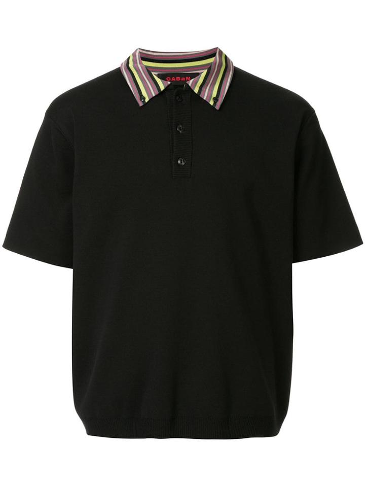 Caban Striped Collar Polo Shirt - Black