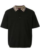 Caban Striped Collar Polo Shirt - Black
