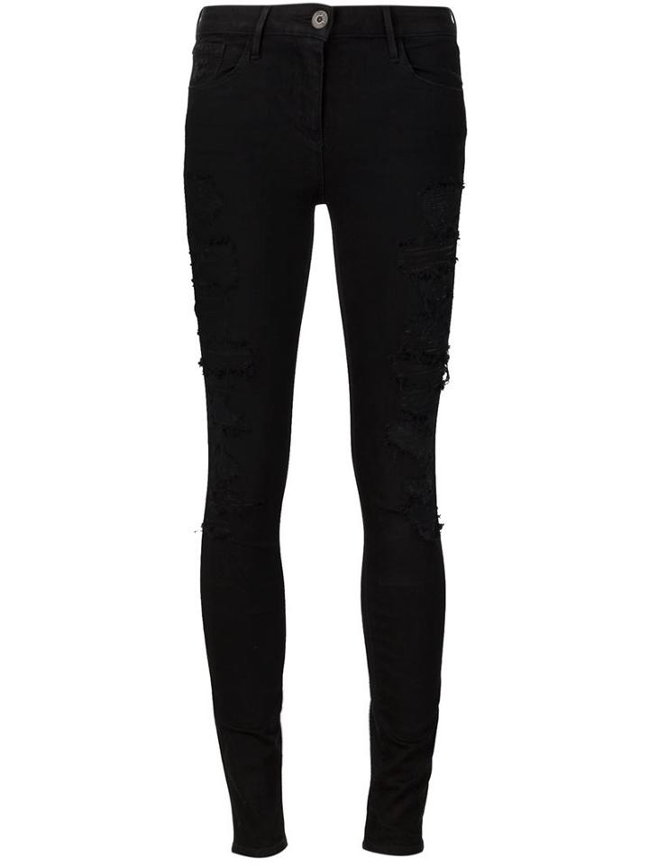 3x1 Distressed Skinny Jeans, Women's, Size: 27, Black, Cotton/spandex/elastane/polyurethane