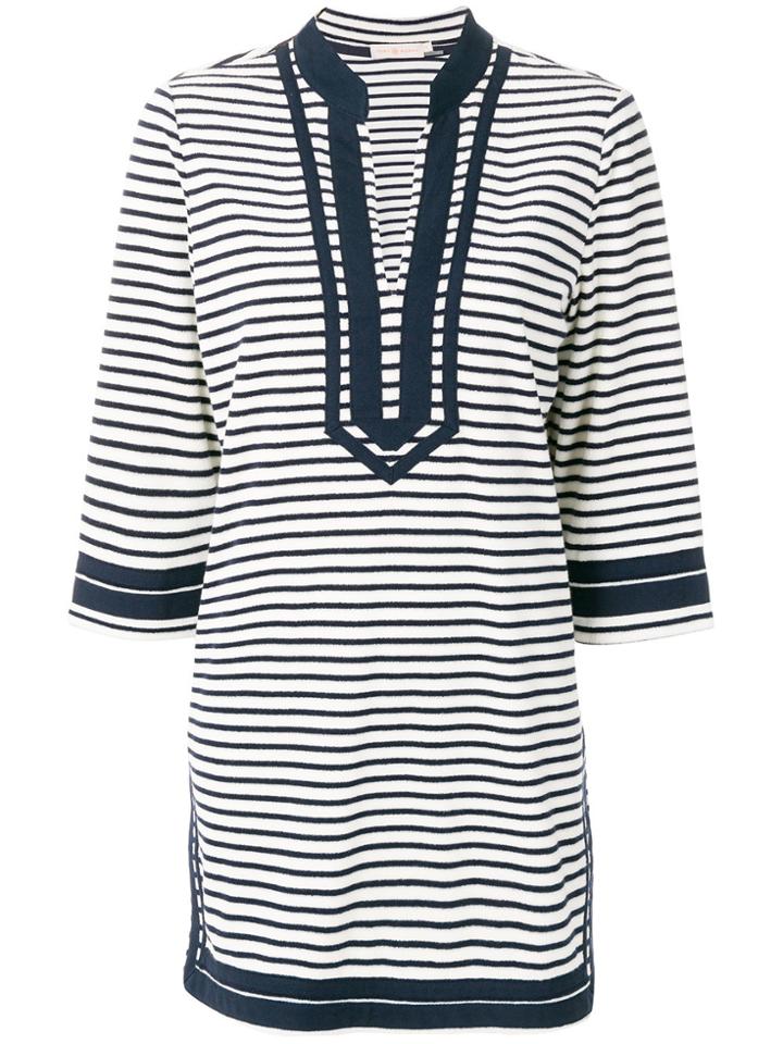 Tory Burch Striped V-neck Tunic Dress - White