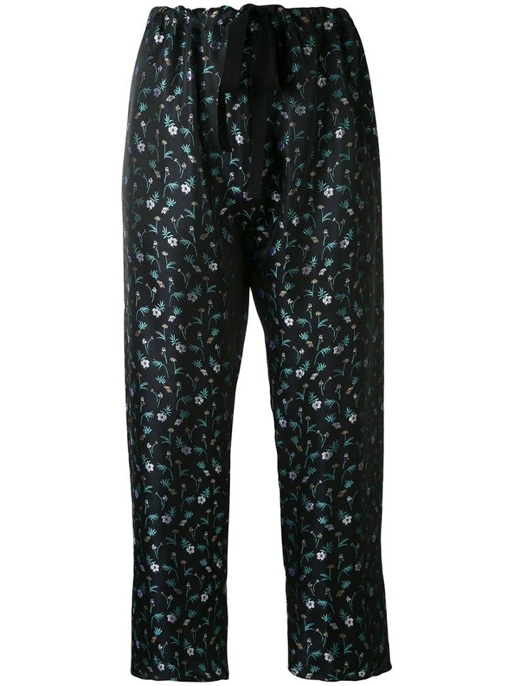 Hache - Embroidered Floral Trousers - Women - Acetate/viscose - 44, Blue, Acetate/viscose