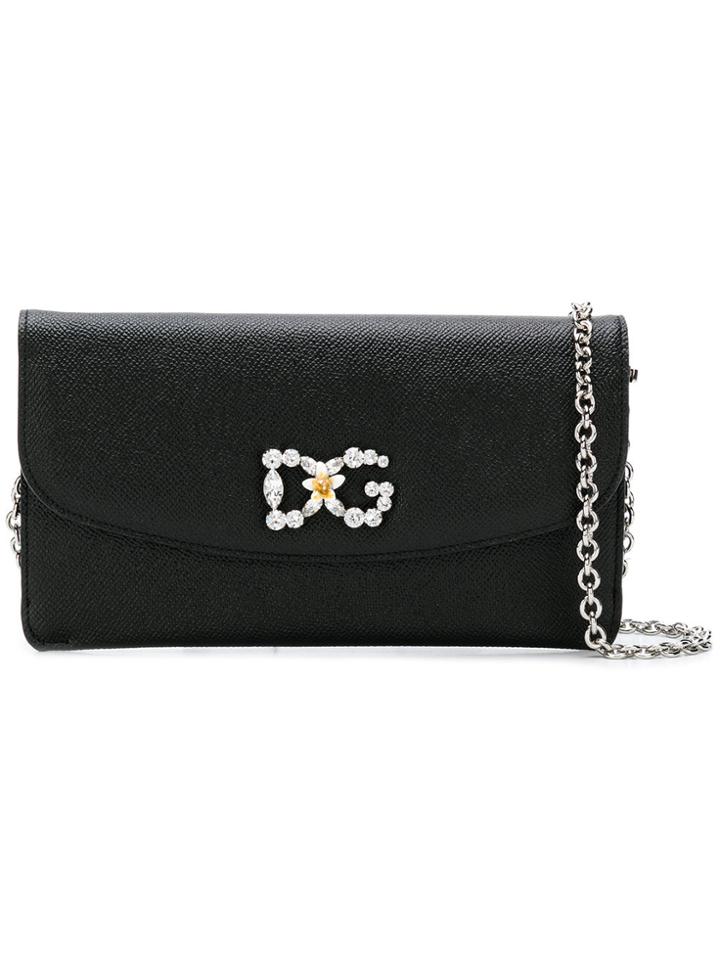 Dolce & Gabbana Crystal Logo Wallet Clutch - Black