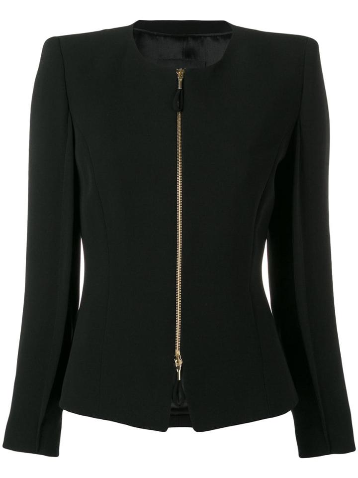 Giorgio Armani Zip-up Fitted Silk Jacket - Black
