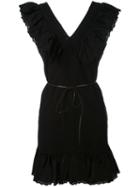 Sonia By Sonia Rykiel - V-neck Ruffle Dress - Women - Cotton - 36, Black, Cotton