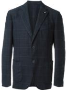 Lardini Checked Blazer, Men's, Size: 52, Blue, Cotton/linen/flax/nylon/polyester