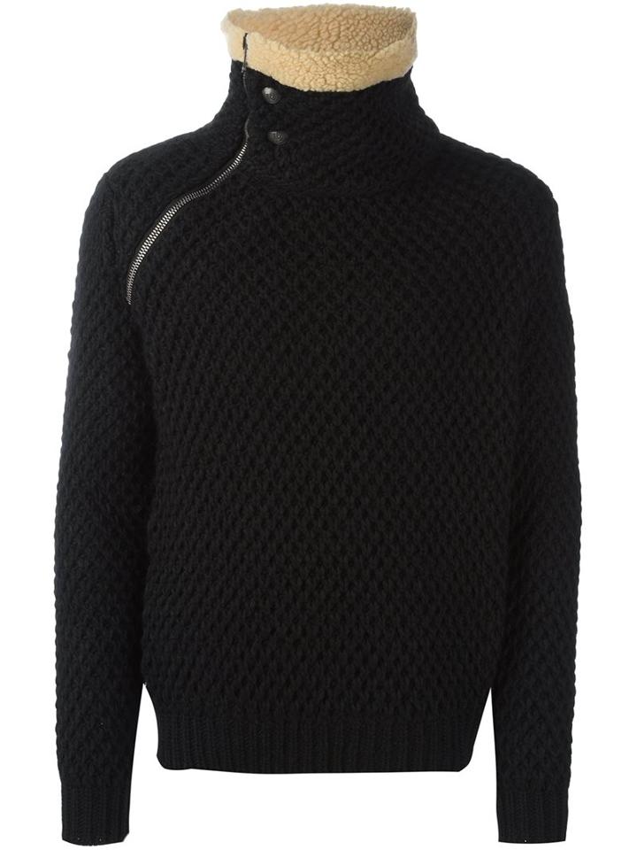 Pierre Balmain Zipped Collar Jumper, Men's, Size: 48, Black, Acrylic/polyester/viscose/alpaca