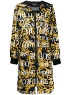 Versace Jeans Couture Baroque Print Hooded Coat - Black