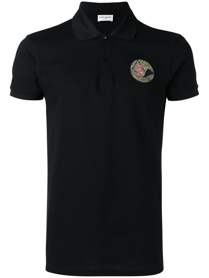 Saint Laurent Never Say Never Glitter Plaque Polo Shirt, Men's, Size: Medium, Black, Cotton
