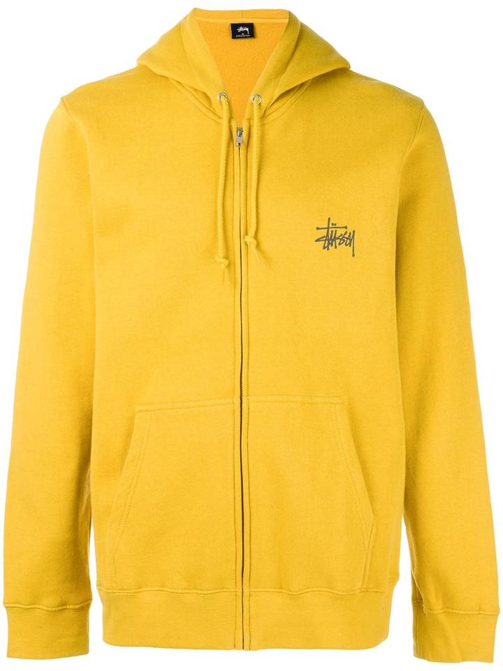 Stussy Logo Print Zipped Hoodie, Men's, Size: Large, Yellow/orange, Cotton/polyester