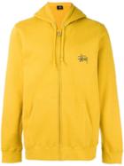 Stussy Logo Print Zipped Hoodie, Men's, Size: Large, Yellow/orange, Cotton/polyester