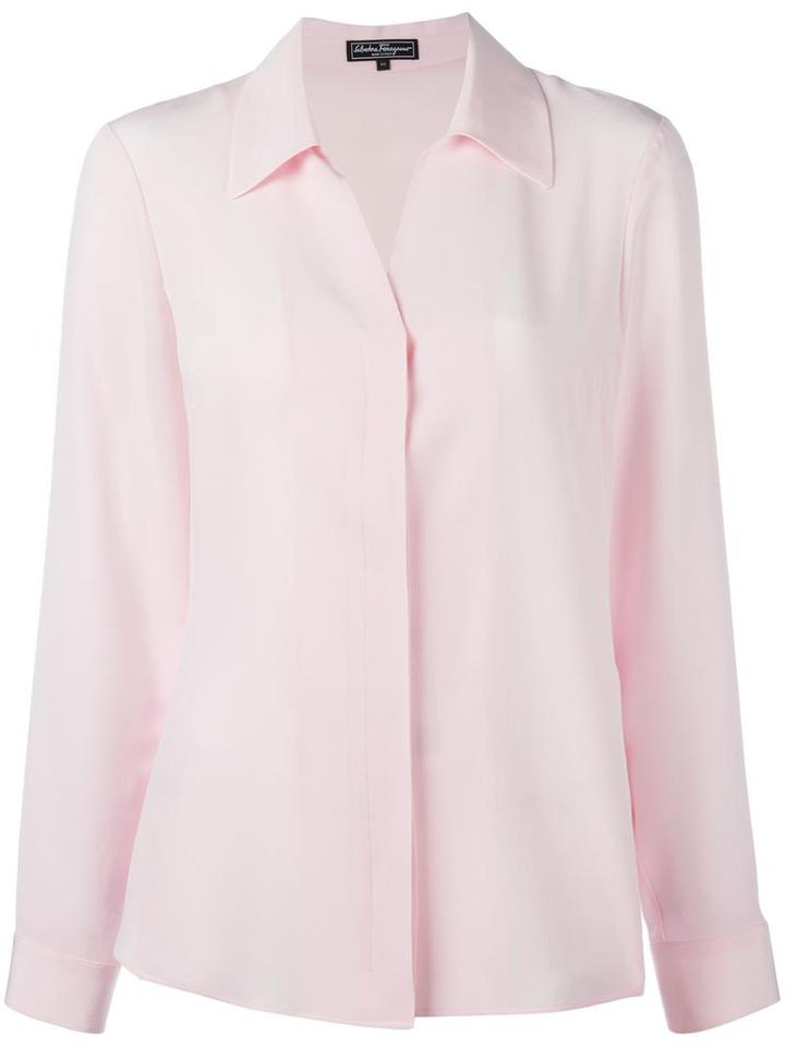 Salvatore Ferragamo Concealed Spread Collar Shirt, Women's, Size: 40, Pink/purple, Silk