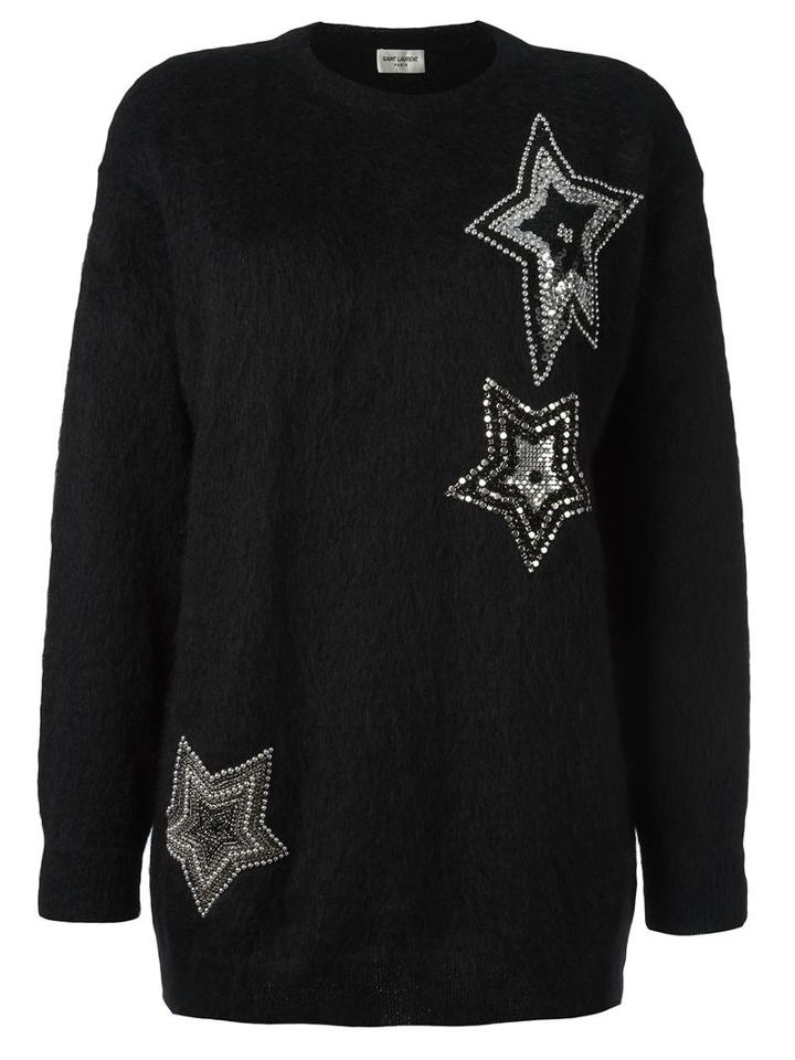 Saint Laurent Star Embellished Knit Jumper, Women's, Size: Medium, Black, Mohair/nylon/wool/polyamide