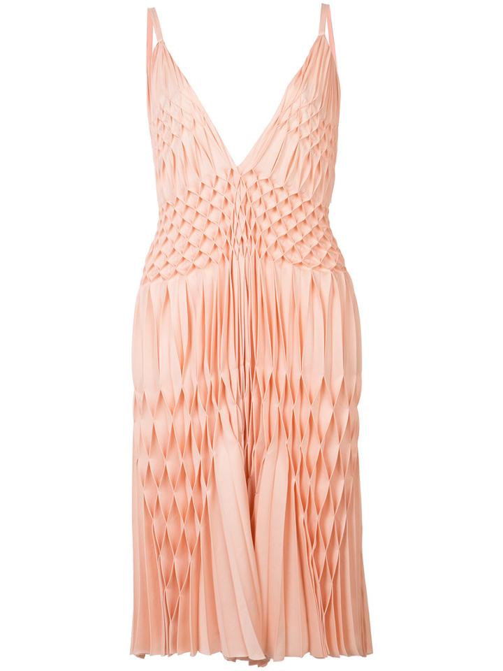 Haider Ackermann - Pleated V-neck Dress - Women - Polyester - 36, Pink/purple, Polyester