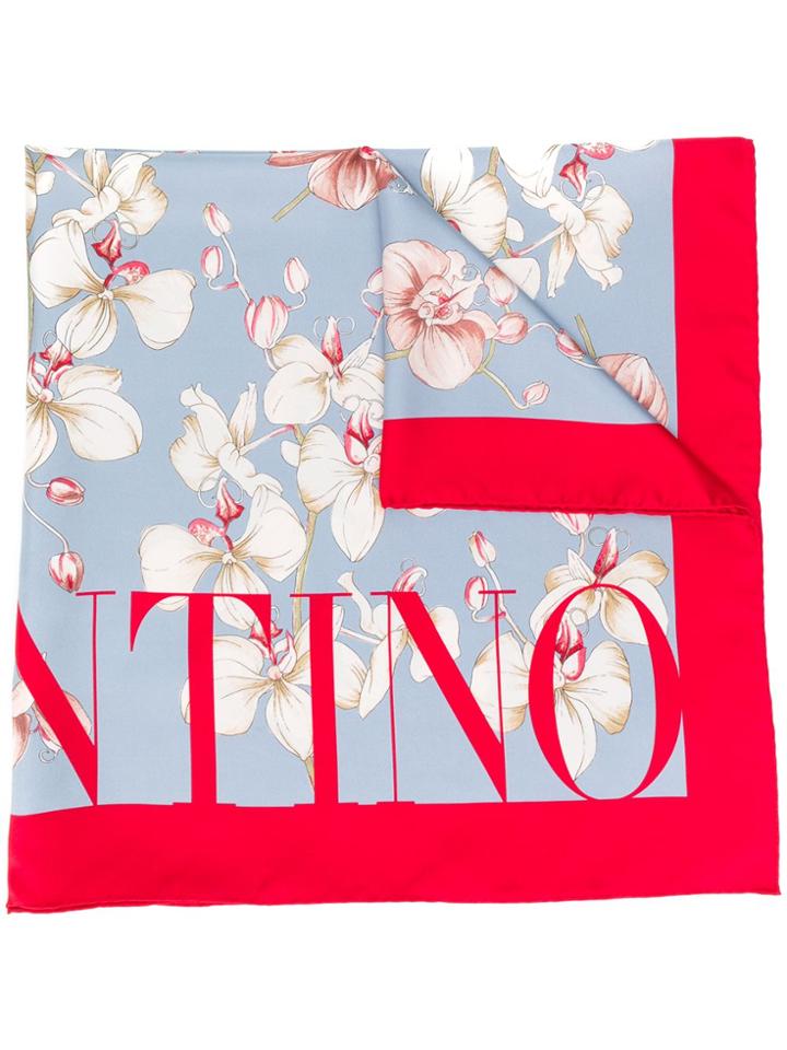 Valentino Orchid Print Silk Foulard - Blue