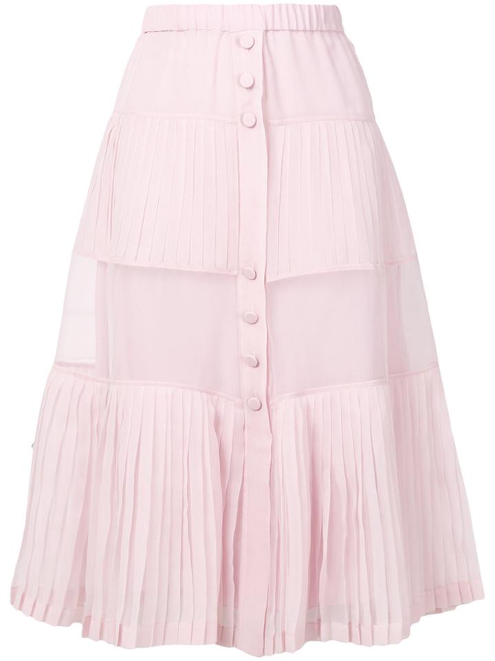 No21 Sheer Insert Pleated Skirt - Pink & Purple