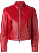 Dsquared2 Cropped Biker Jacket, Women's, Size: 44, Red, Leather/viscose/polyimide/spandex/elastane